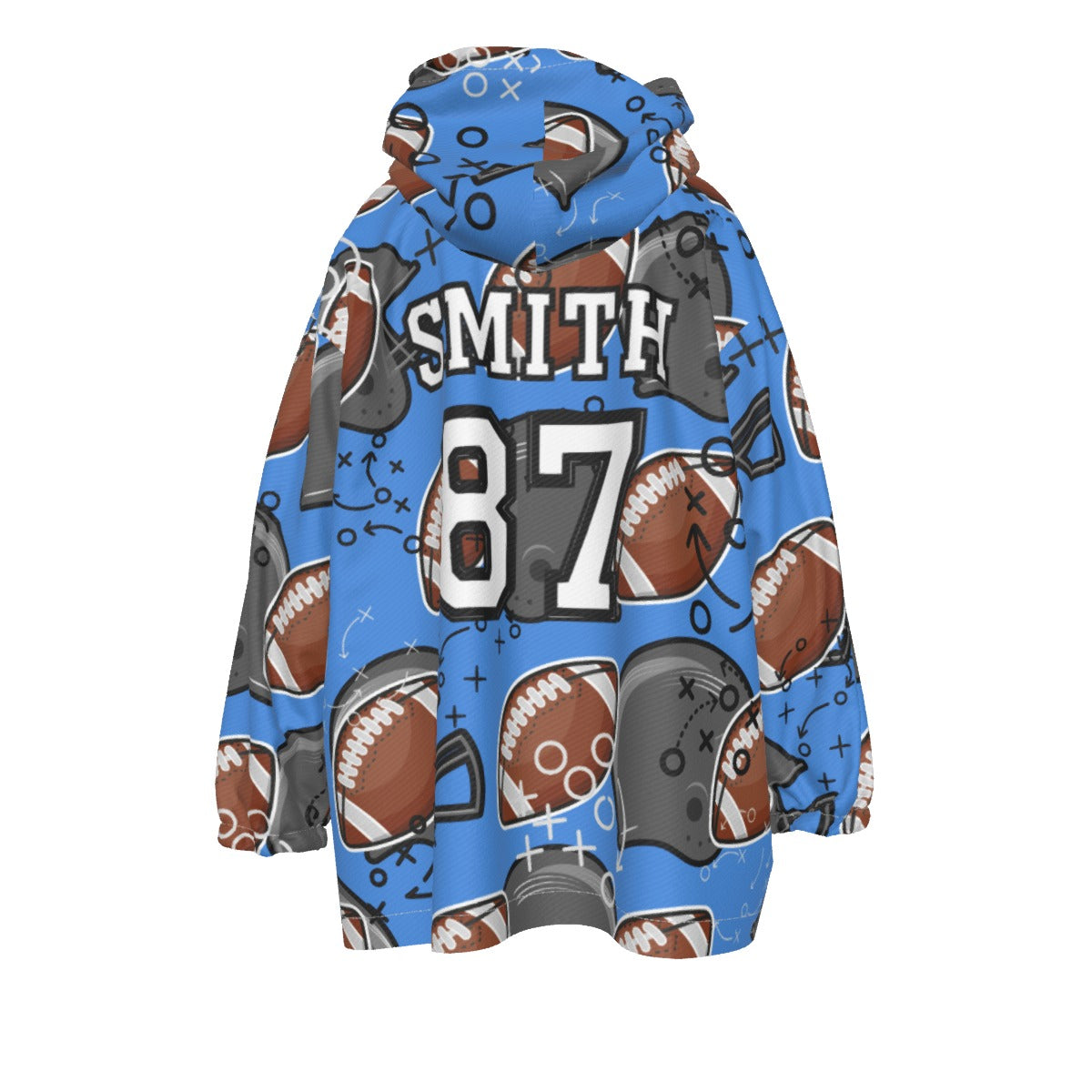 Personalized Youth Football Blanket Hoodie, Light Blue