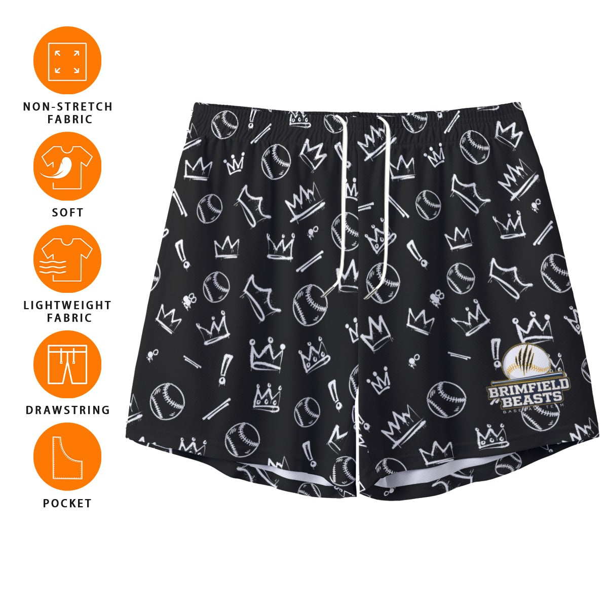 Adult Brimfield Beasts Mesh Shorts - Black Graffiti (no inner liner)