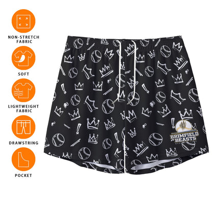 Adult Brimfield Beasts Mesh Shorts - Black Graffiti (no inner liner)