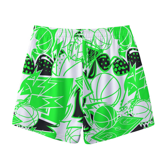 Adult Unisex Mesh Basketball Shorts: Green and Black