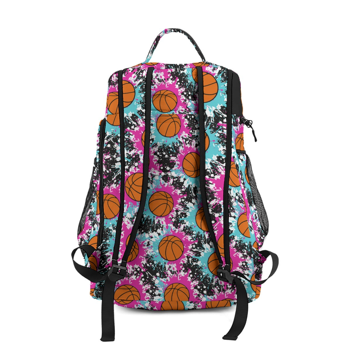 Large Personalized Basketball Backpack, Green/Pink Splatter Edition