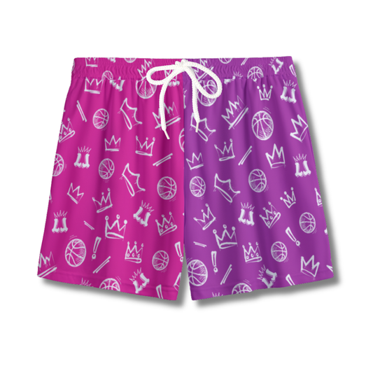 Youth Pink, Purple & White Basketball Mesh Shorts