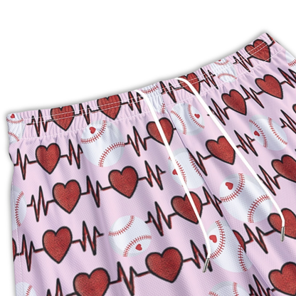 Pink Baseball Heartbeat Adult Mesh Shorts