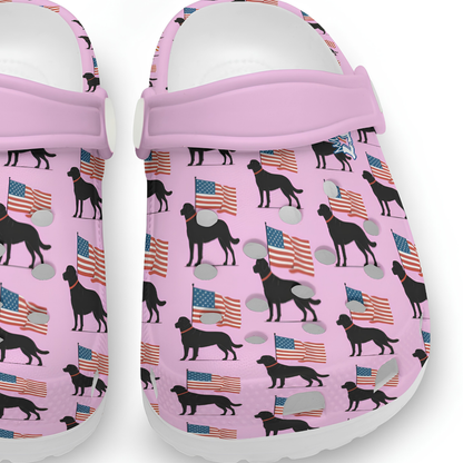 Youth Patriotic Clogs, Black Dog American Flag Design