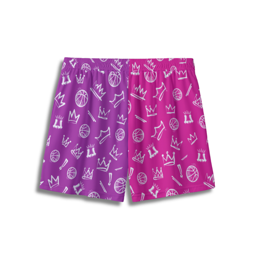 Youth Pink, Purple & White Basketball Mesh Shorts