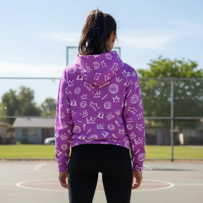 Purple Basketball Graffiti Hoodie, Fleece Lined Hooded Sweatshirt