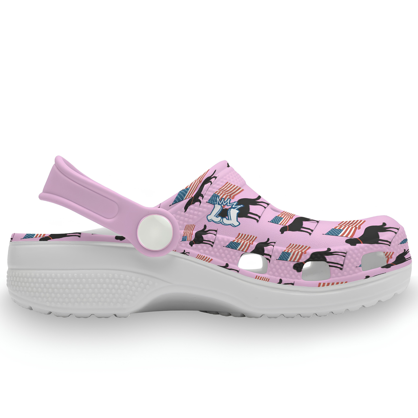 Youth Patriotic Clogs, Black Dog American Flag Design