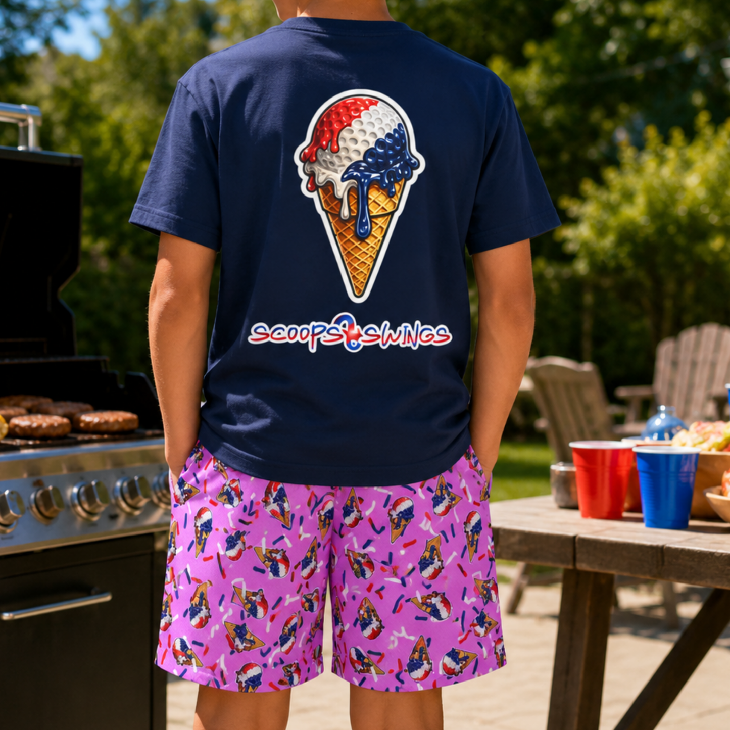 Kids Golf Shorts, Patriotic Ice Cream Mesh Shorts