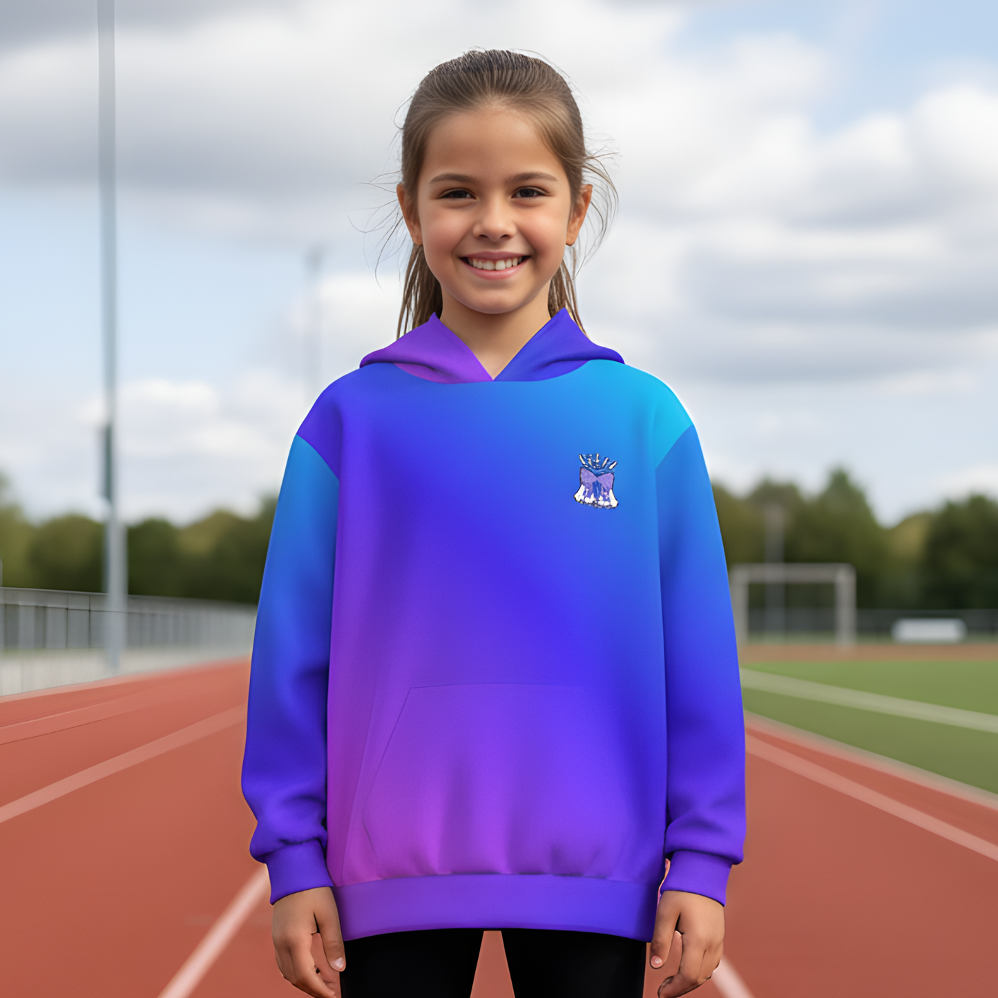 Girl's Cheer Hoodie, Gradient Blue Cheerleader Sweatshirt