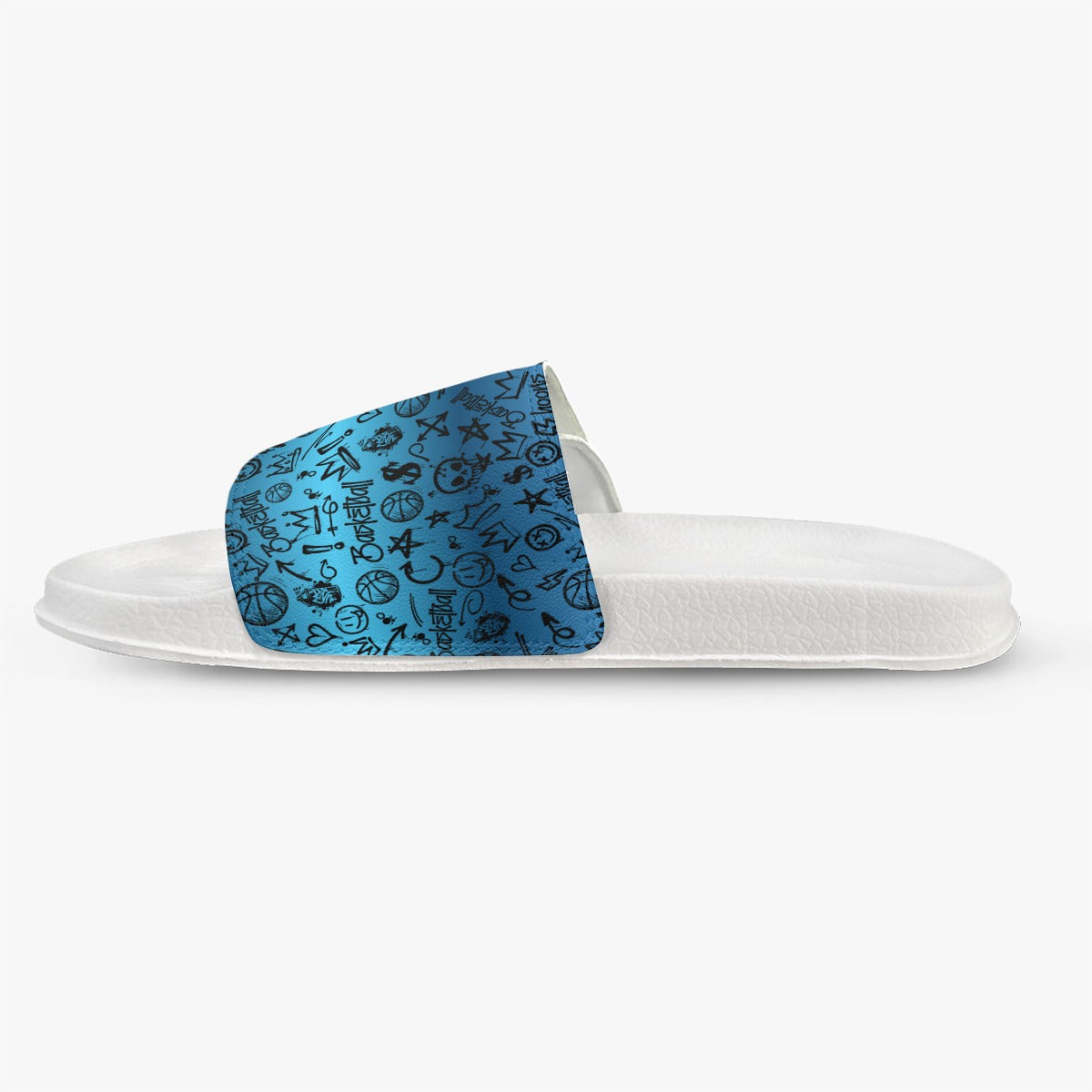 Men's Velcro Strap Dark Blue Basketball Graffiti Slides