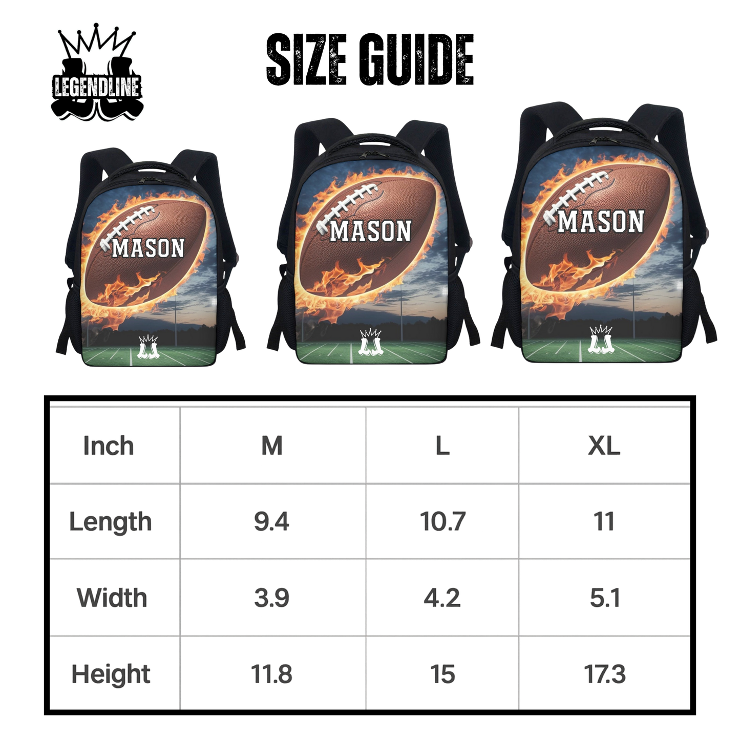 Personalized Football Backpack, Custom Name Sports Bag
