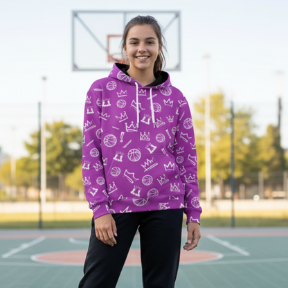 Purple Basketball Graffiti Hoodie, Fleece Lined Hooded Sweatshirt