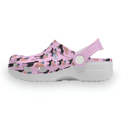 Youth Patriotic Clogs, Black Dog American Flag Design