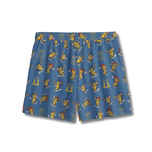 Youth Baseball & Banana Humor Mesh Shorts (Blue Edition)