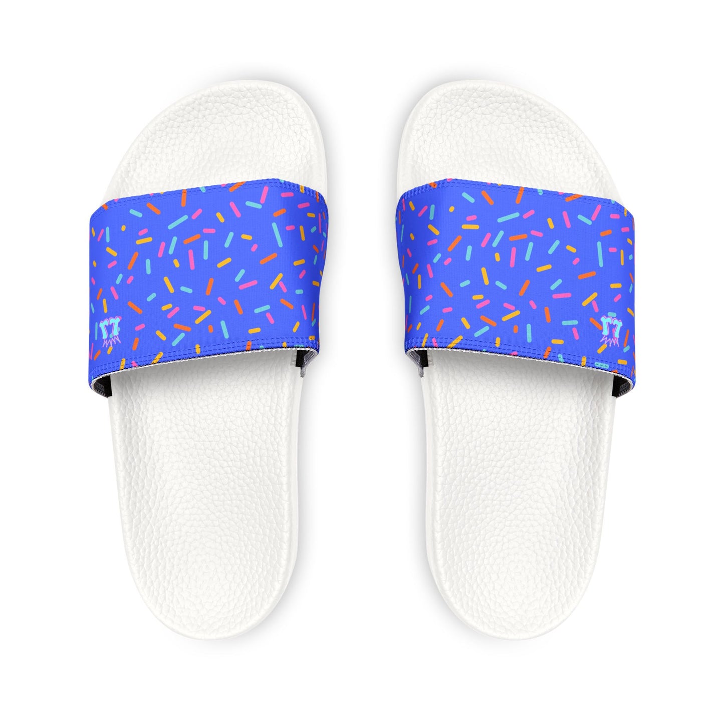 Blue Confetti Sprinkle Pattern Youth Sandals, Removable Strap Slides