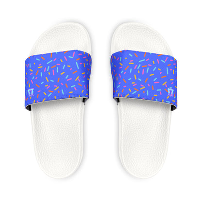 Blue Confetti Sprinkle Pattern Youth Sandals, Removable Strap Slides