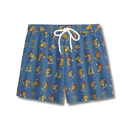 Youth Baseball & Banana Humor Mesh Shorts (Blue Edition)