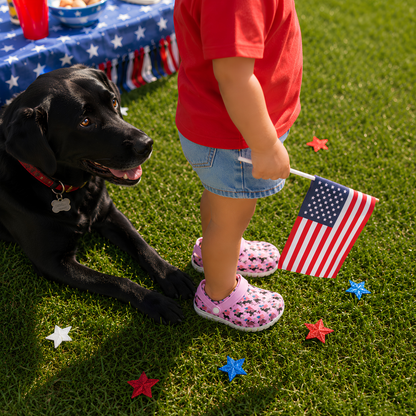 Youth Patriotic Clogs, Black Dog American Flag Design
