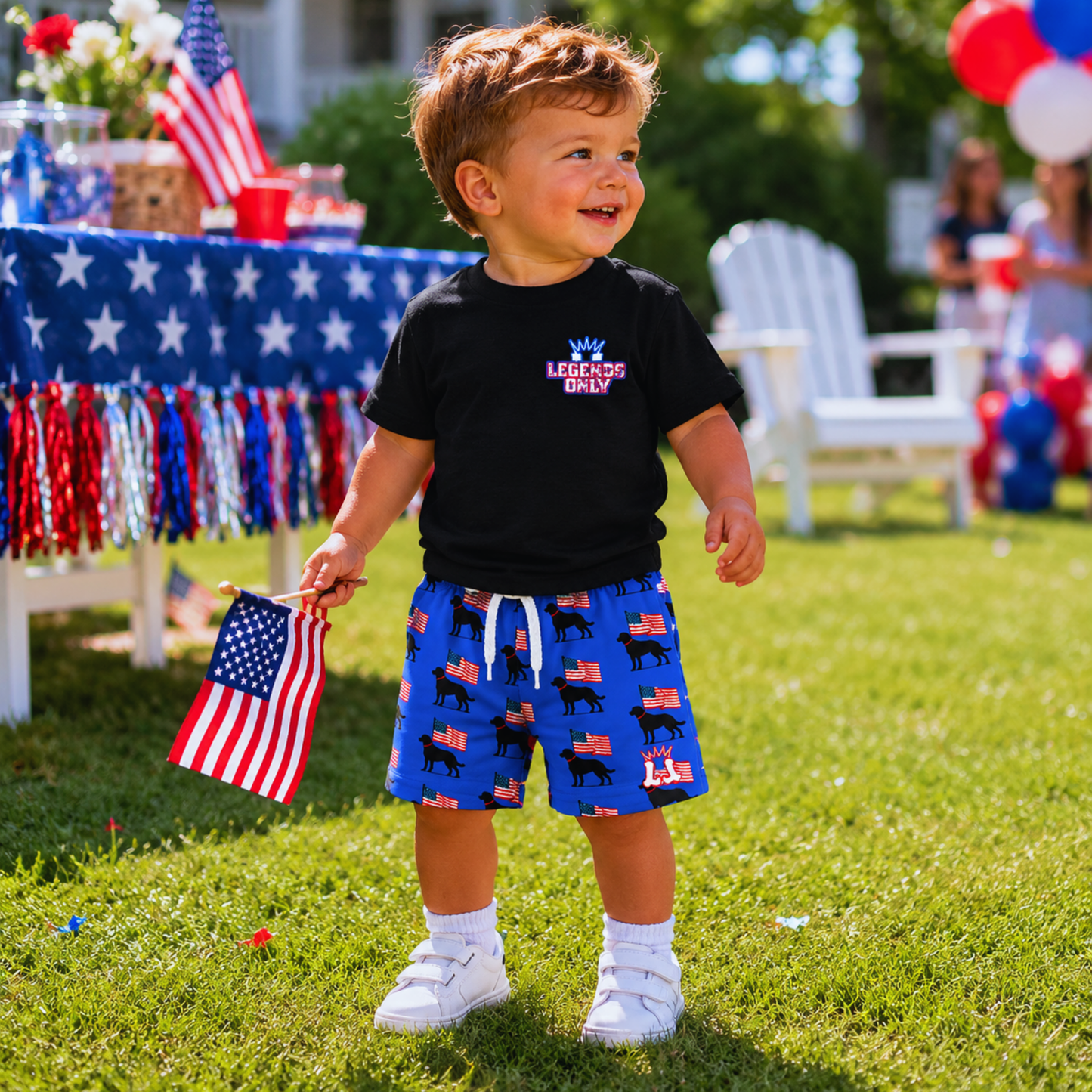 Toddler Black Lab American Flag Mesh Shorts