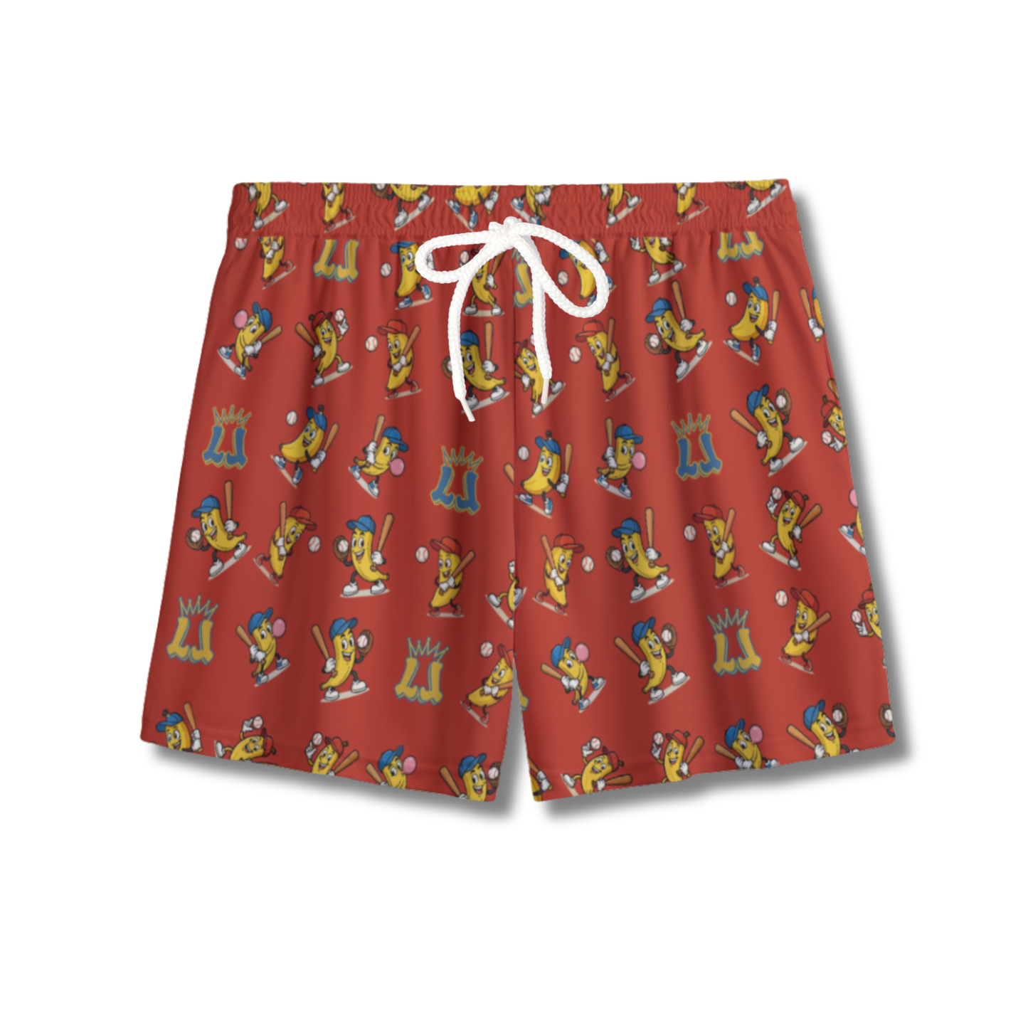Youth Banana & Baseball Humor Mesh Shorts (Red Edition)