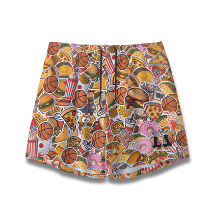 All-Over Print Adult Mesh Basketball Shorts, Fast Food and Fast Breaks