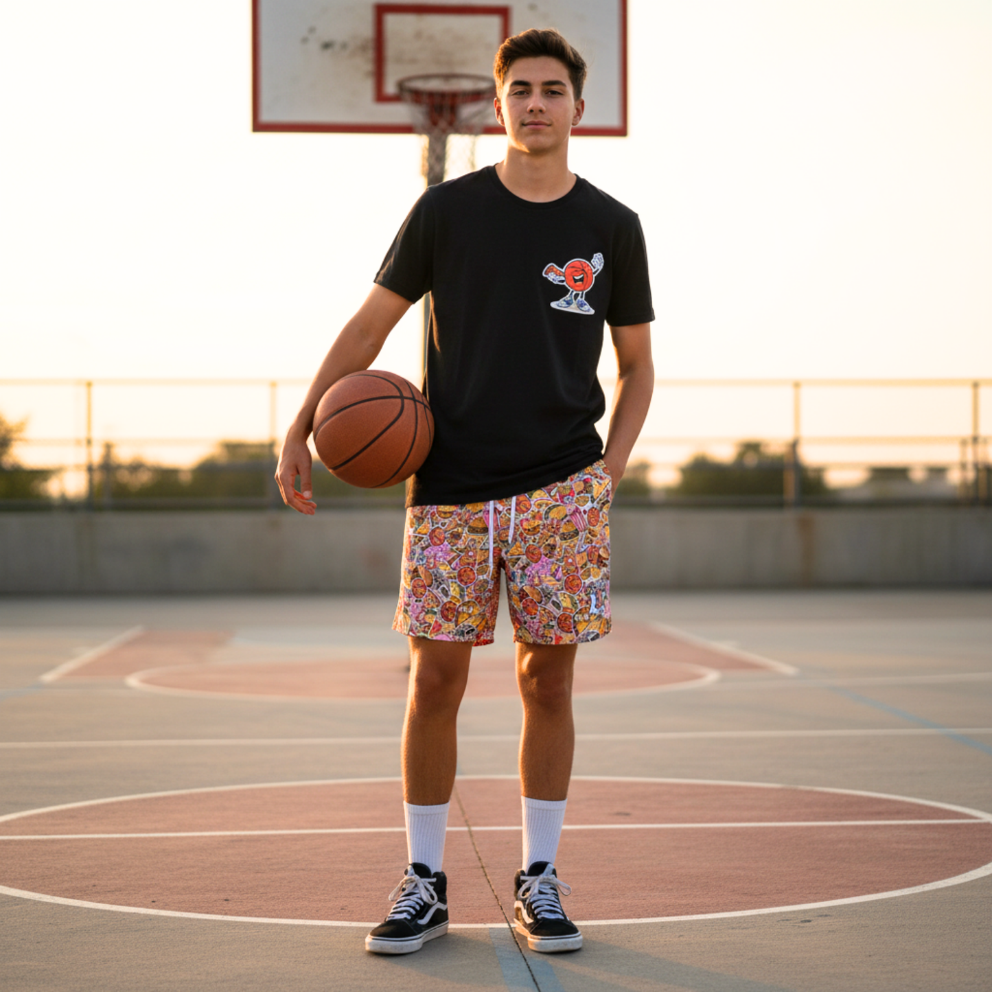 All-Over Print Adult Mesh Basketball Shorts, Fast Food and Fast Breaks