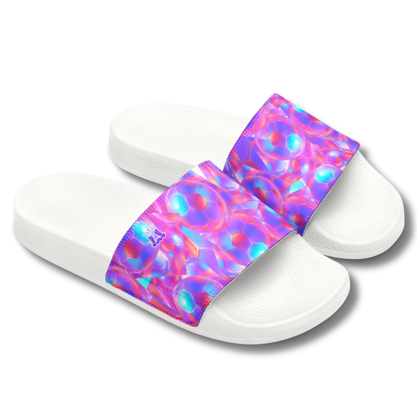 Youth Soccer Sports Sandals, Iridescent Soccer Ball Design