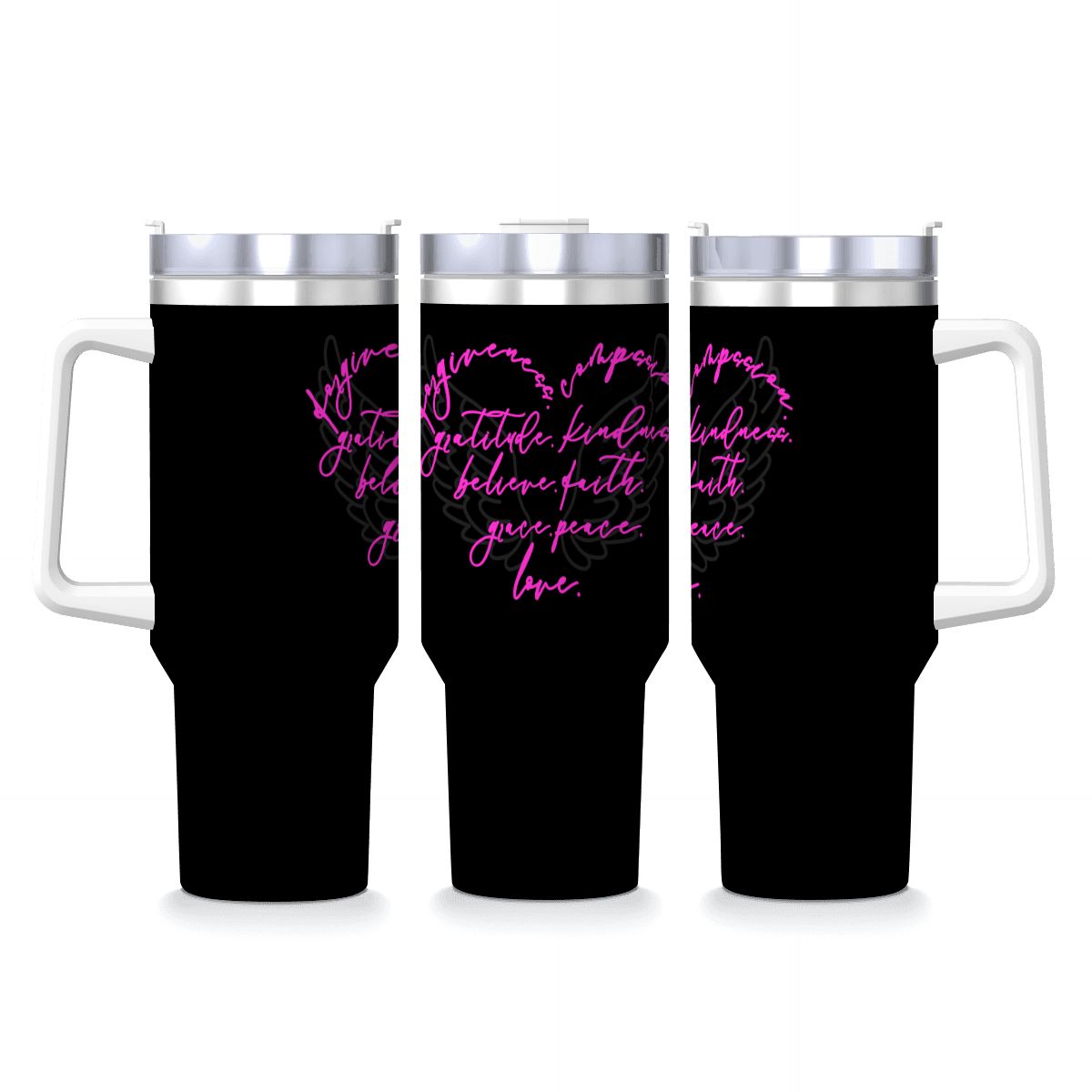 'Wings of Faith' Travel Coffee Mug with Handle and Straw (40oz)