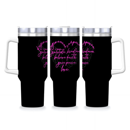 'Wings of Faith' Travel Coffee Mug with Handle and Straw (40oz)