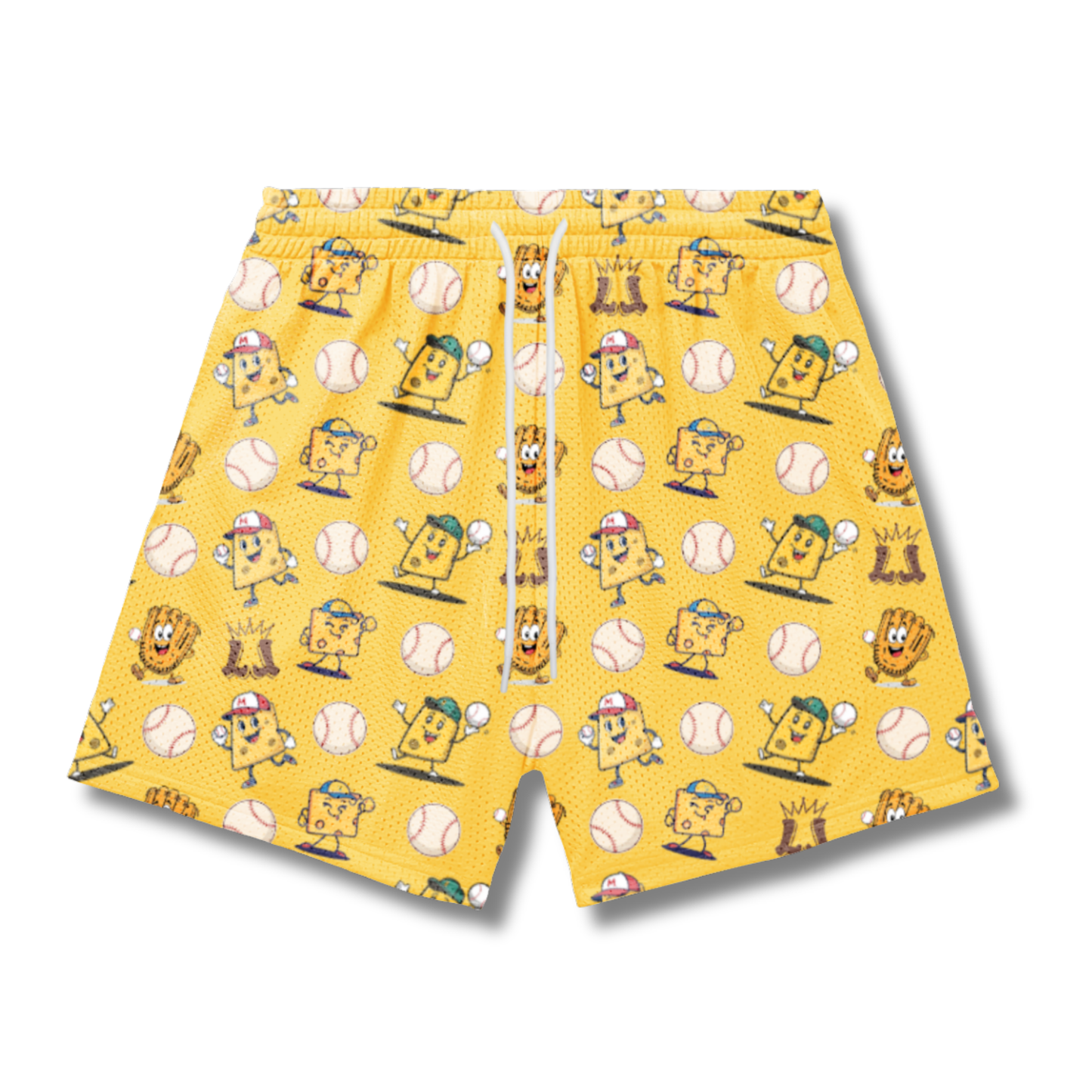 Adult "Throwing Cheese" Baseball Humor Mesh Shorts (with inner liner)
