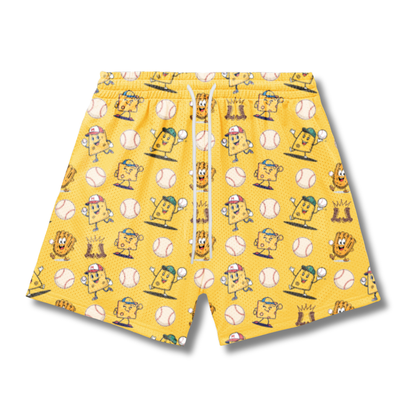 Adult "Throwing Cheese" Baseball Humor Mesh Shorts (with inner liner)