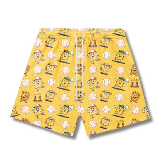 Adult "Throwing Cheese" Baseball Humor Mesh Shorts (with inner liner)
