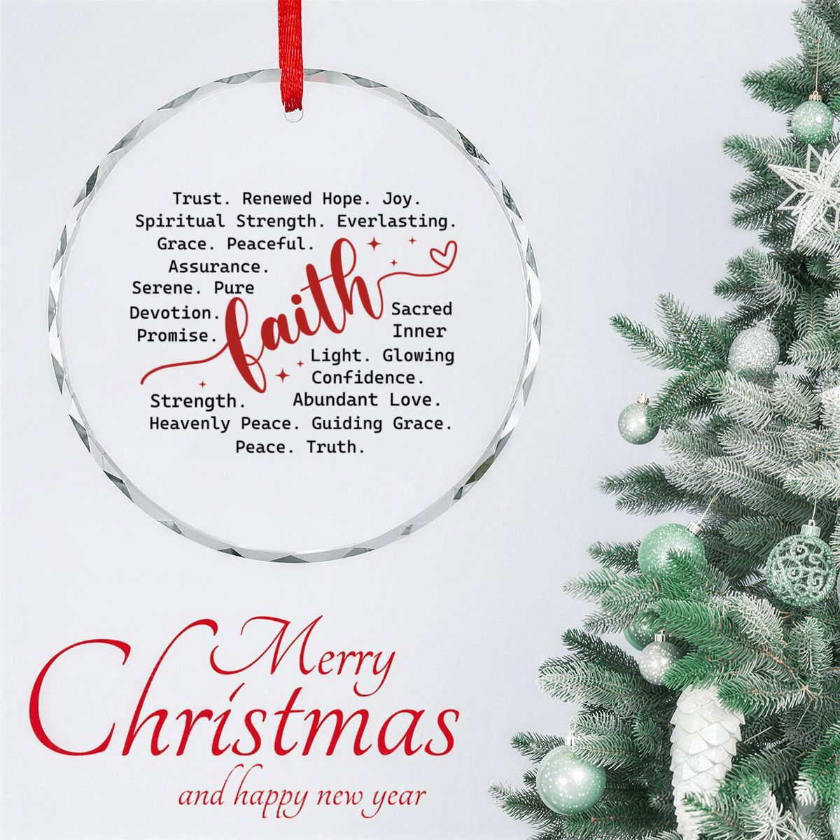Faith Typography Round Glass Christmas Ornament
