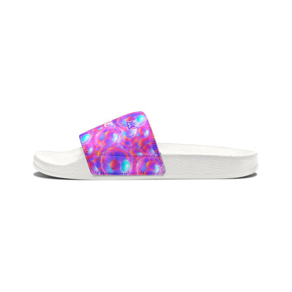 Personalized Youth Soccer Sandals, Kids Iridescent Custom Name Sports Slides