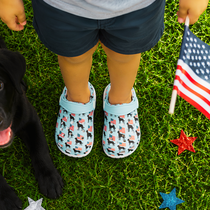 Kids Black Lab American Flag Summer Shoes