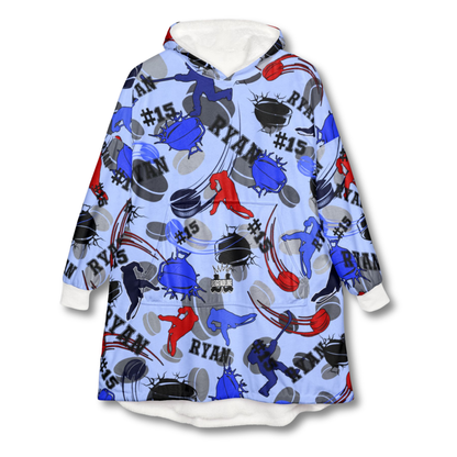 Hockey Pattern Hooded Blanket, Personalized Hoodie For Game Day