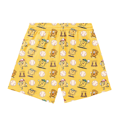 Adult "Throwing Cheese" Baseball Humor Mesh Shorts (with inner liner)