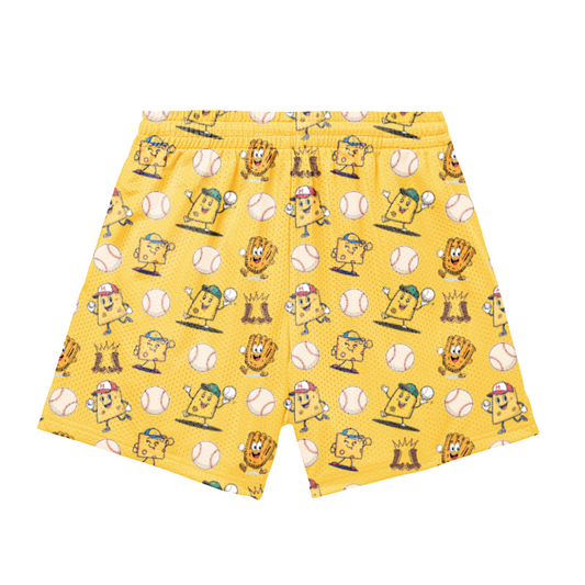 Adult "Throwing Cheese" Baseball Humor Mesh Shorts (with inner liner)