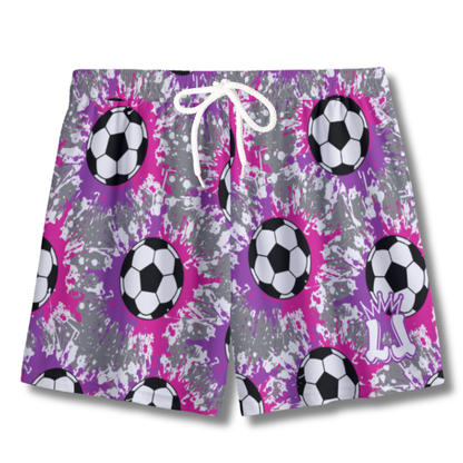 Youth Soccer Shorts Paint Splatter Pink, Purple and Gray Edition