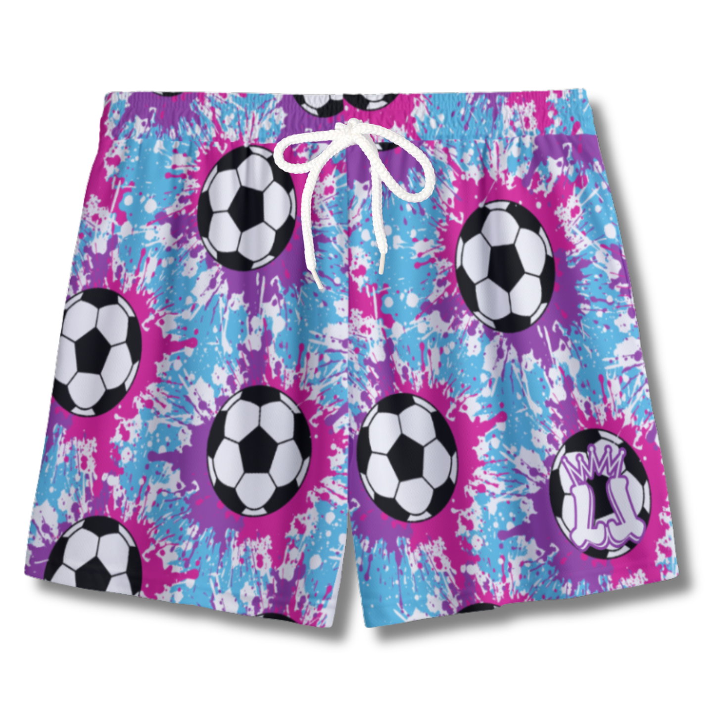 Youth Soccer Shorts Paint Splatter Pink, Purple and Blue Edition