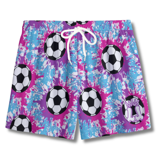 Youth Soccer Shorts Paint Splatter Pink, Purple and Blue Edition