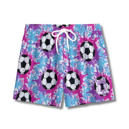 Youth Soccer Shorts Paint Splatter Pink, Purple and Blue Edition