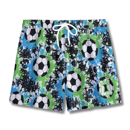 Youth Soccer Shorts Paint Splatter Black, Green and Blue Edition