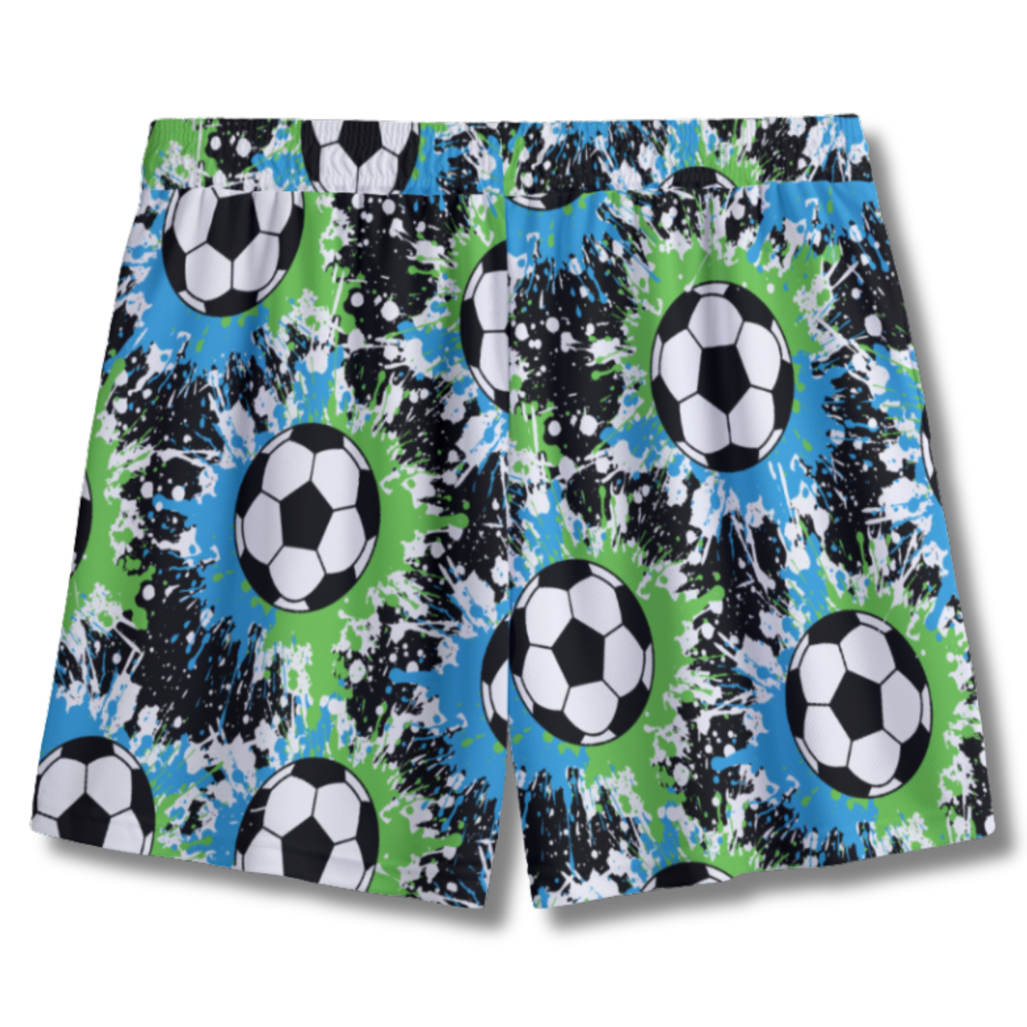 Youth Soccer Shorts Paint Splatter Black, Green and Blue Edition
