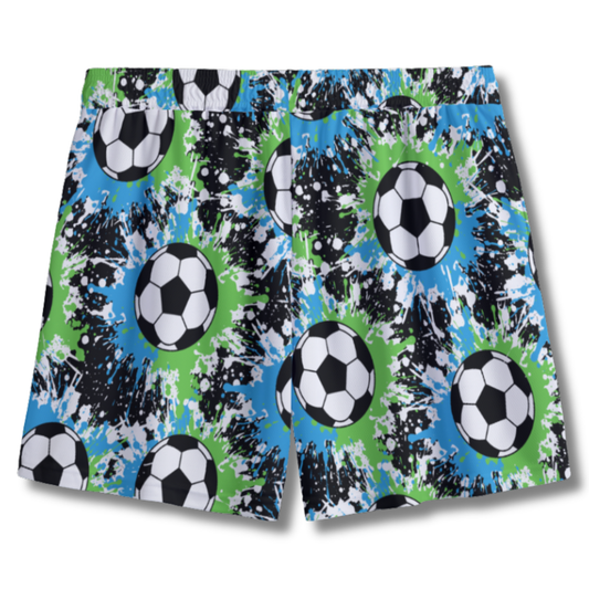 Youth Soccer Shorts Paint Splatter Black, Green and Blue Edition