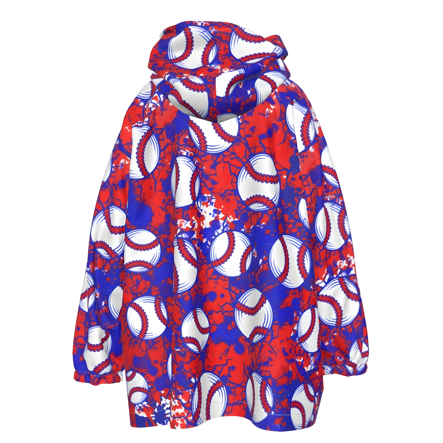All-Over Print Kid's Sherpa Fleece Hoodie Blanket, Baseball Design