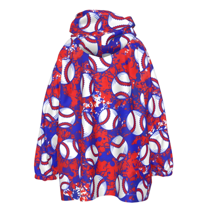 All-Over Print Kid's Sherpa Fleece Hoodie Blanket, Baseball Design