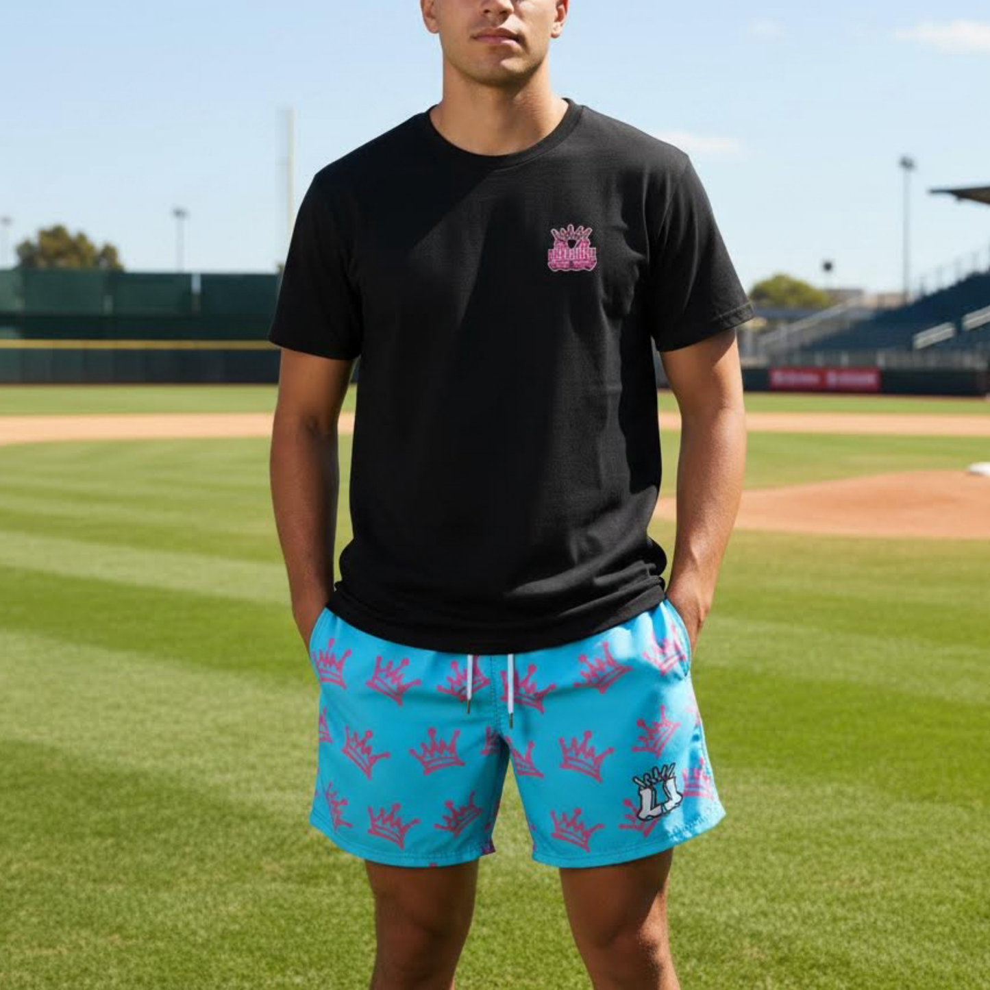 Adult Unisex Turquoise Crown Mesh Sports Shorts