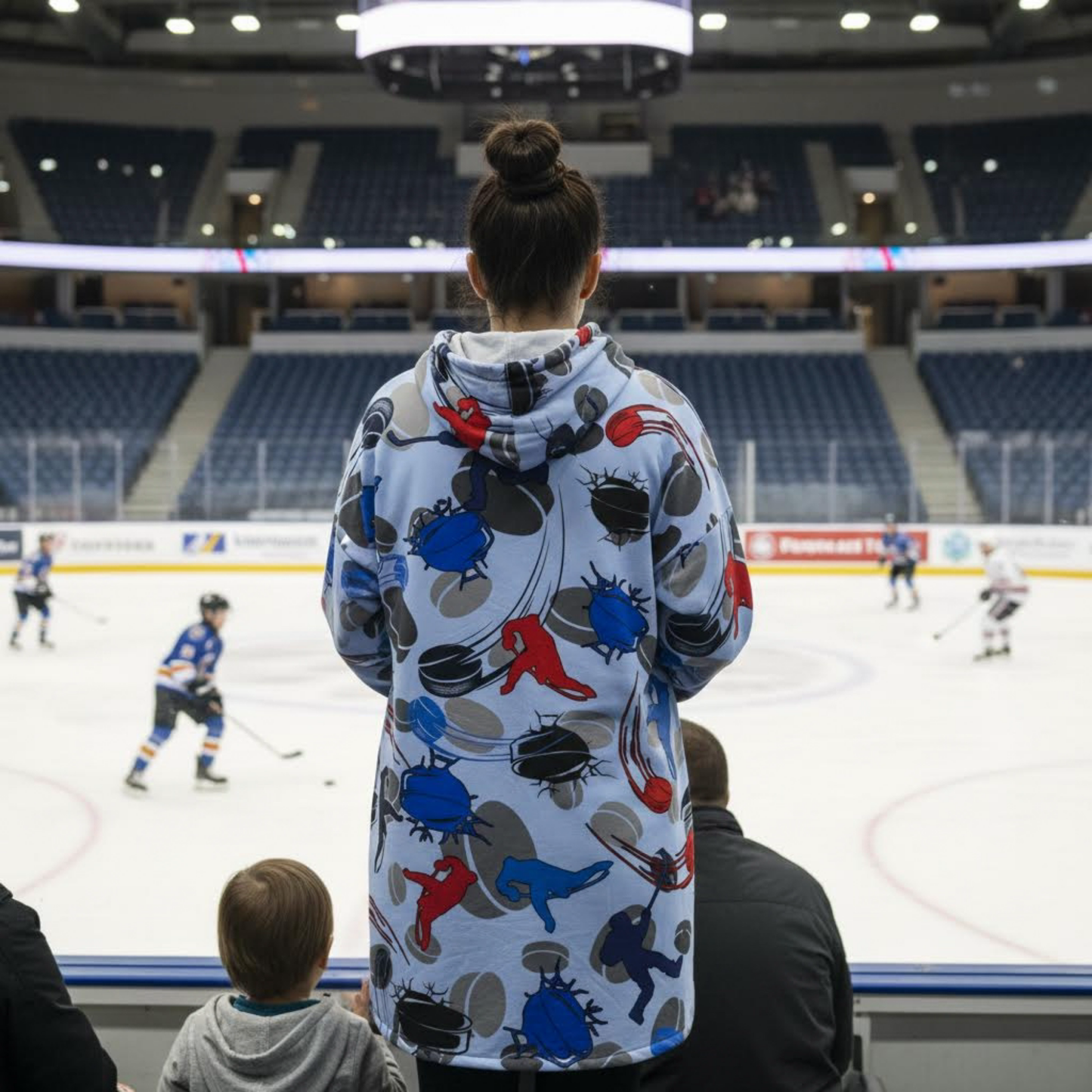 Hockey Pattern Hooded Blanket, Personalized Hoodie For Game Day