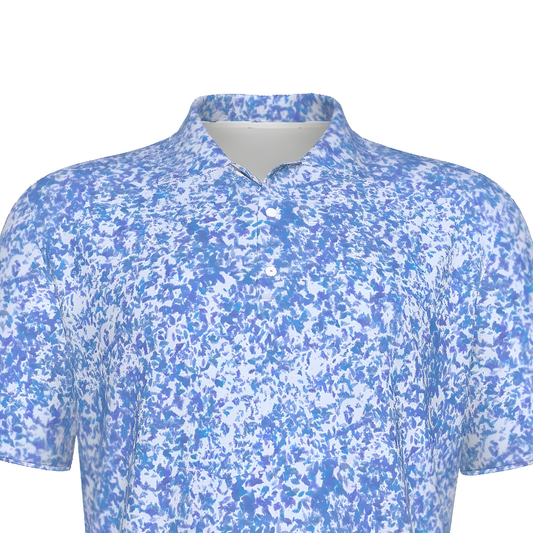 Men's Blue and White All Over Print UV Protection Polo Shirt